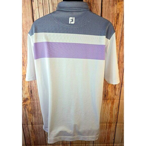 Footjoy FJ Mens Stripe Polo Shirt Large Lisle Purple/Gray - Picture 2 of 8